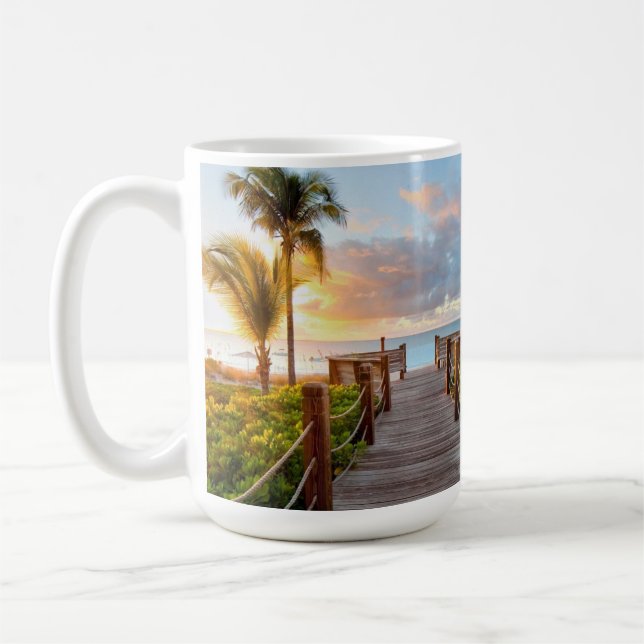 Taza De Café Tropical Sunrise Boardwalk Ceramic Mug 15oz (Izquierda)