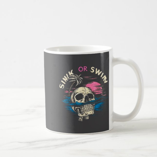 Taza De Café Tropical Sunset Skull Sink Ocean Swim Laugh (Derecha)