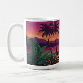 Taza De Café Tropical Sunset Vibes Palm Naranja Purple Sunset