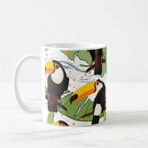 Taza De Café Tropical Toucan, palmas verdes, patrón vintage.