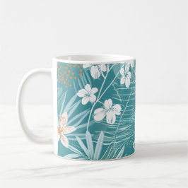 Taza De Café Tropical Turquoise & Terracotta Hibiscus Floral 