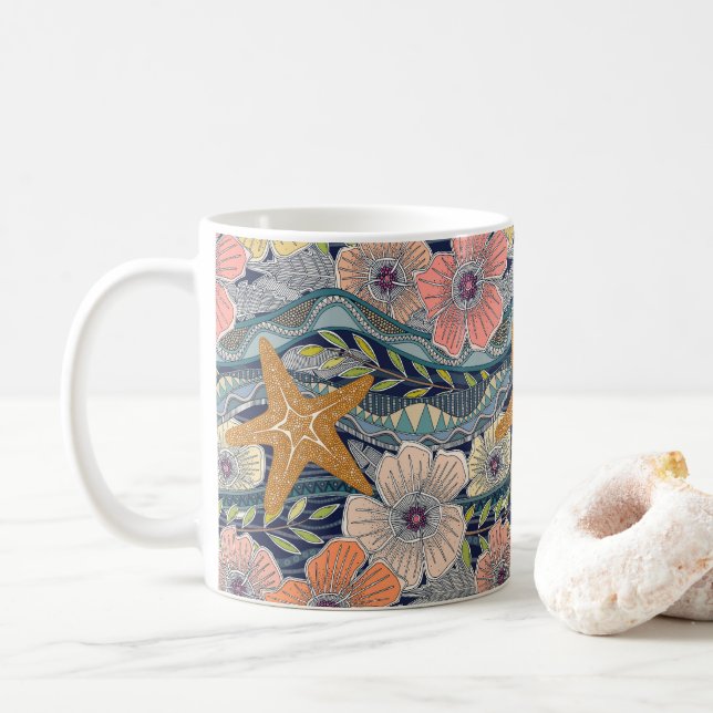 Taza De Café tropical waves navy (Con donut)