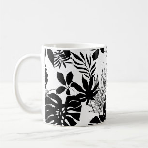 Taza De Café Tropicales blancos y negros: Naturaleza silueta