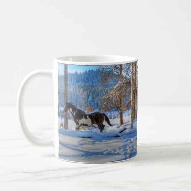 Taza De Café Trotting Pinto Paint Stallion & Winter Snoweather (Izquierda)