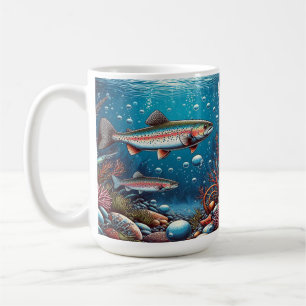 Taza De Café Trucha Bajo el Agua Río Fauna
