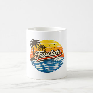 Taza De Café Trucker Retro Sunset Design