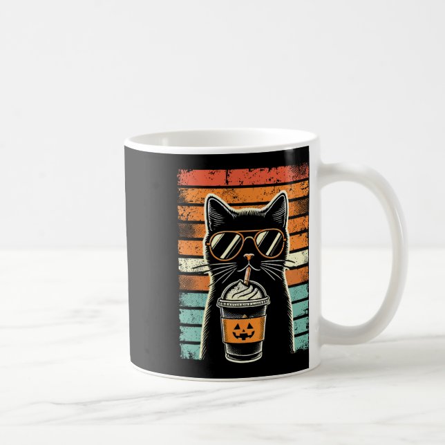 Taza De Café Truco O Trate Gato Negro Hipster Gracioso Hallowee (Derecha)
