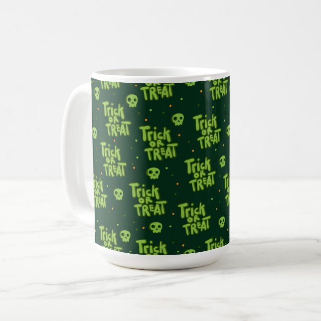 TAZA DE CAFÉ TRUCO VERDE HALLOWEB O TRATO Y HABILIDADES (Anverso izquierdo)