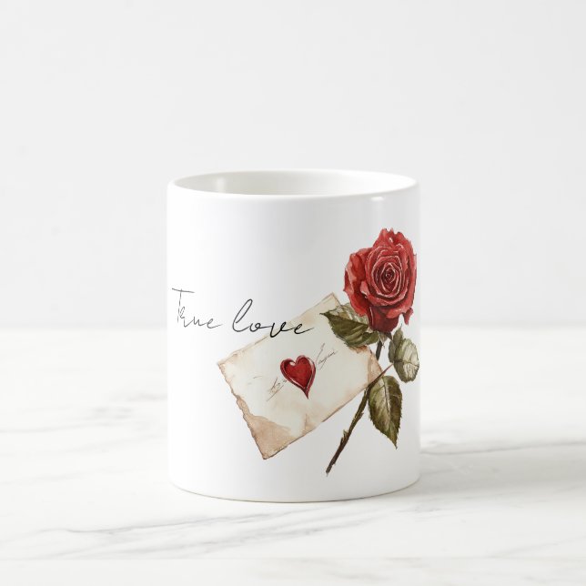 Taza De Café True Love Red Rose Letter Heart (Centro)