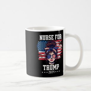 Taza De Café Trump 2024 Enfermera Messy Bun America Bandera Est