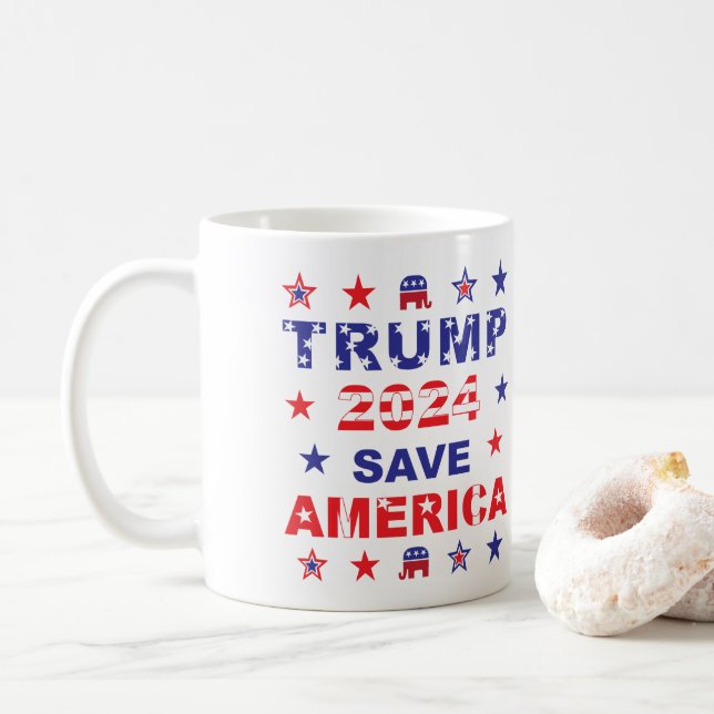 TAZA DE CAFÉ TRUMP 2024 SAVE AMÉRICA (Con donut)