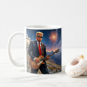 Taza De Café Trump Jugando Guitarra Eléctrica Monte Rushmore MA