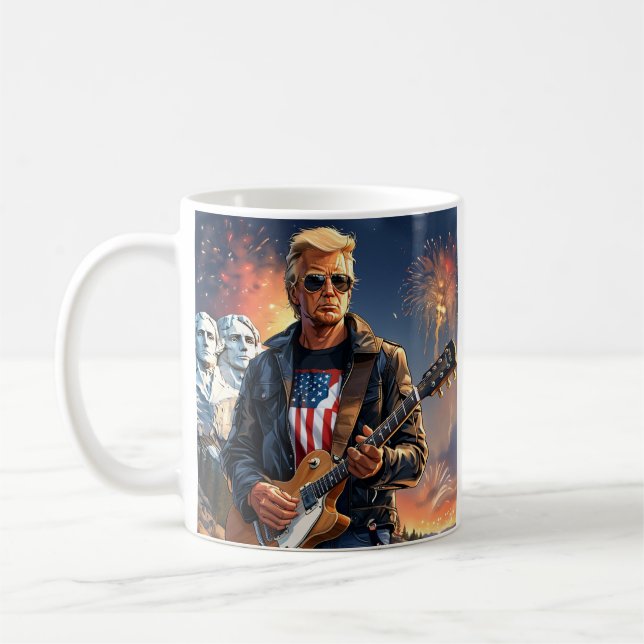 Taza De Café Trump Jugando Guitarra Eléctrica Monte Rushmore MA (Izquierda)