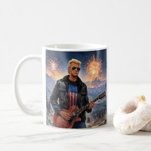 Taza De Café Trump Jugando Guitarra Eléctrica Monte Rushmore MA
