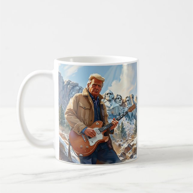 Taza De Café Trump Jugando Guitarra Eléctrica Monte Rushmore MA (Izquierda)