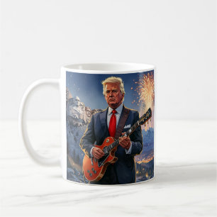 Taza De Café Trump Jugando Guitarra Eléctrica Monte Rushmore MA