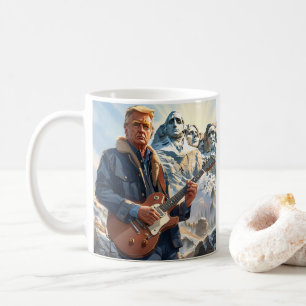 Taza De Café Trump Jugando Guitarra Eléctrica Monte Rushmore MA