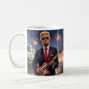 Taza De Café Trump Jugando Guitarra Eléctrica Monte Rushmore MA