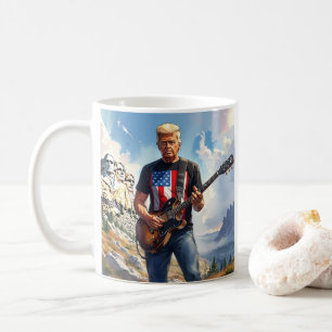 Taza De Café Trump Jugando Guitarra Eléctrica Monte Rushmore MA