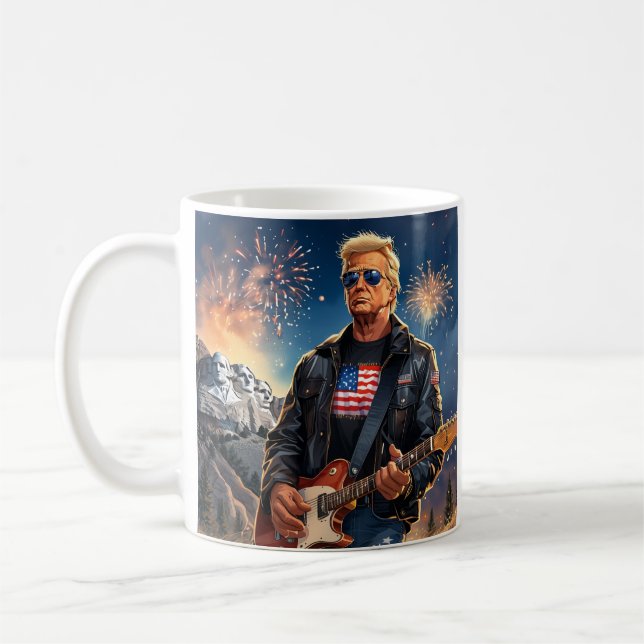 Taza De Café Trump Jugando Guitarra Eléctrica Monte Rushmore MA (Izquierda)