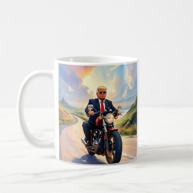 Taza De Café Trump montando motocicleta Beautiful Road America  (Izquierda)