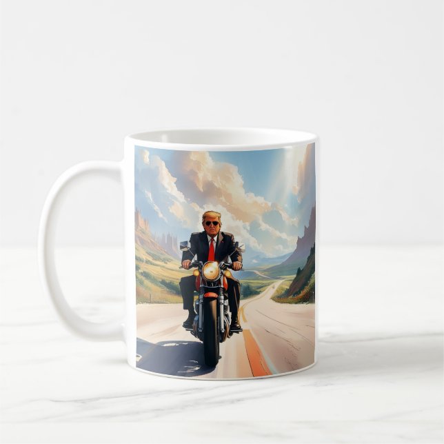 Taza De Café Trump montando motocicleta Hermosa zona suroeste d (Izquierda)