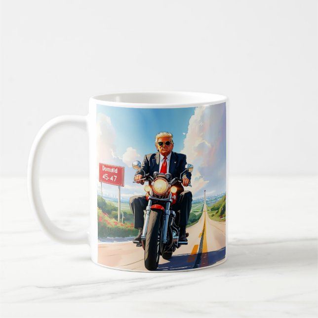 Taza De Café Trump montando motocicleta más allá de las 47 seña (Izquierda)