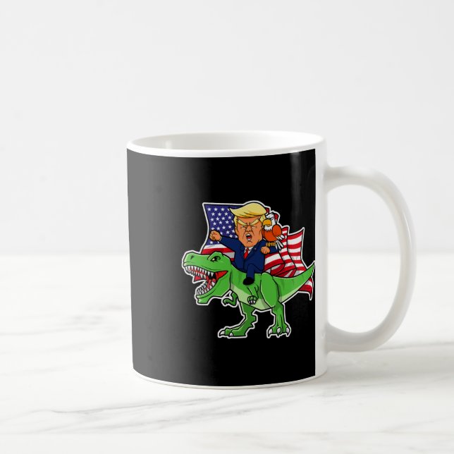 Taza De Café Trump montando un dinosaurio Trex Funny Patrioti M (Derecha)