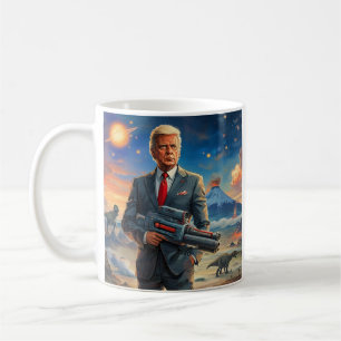 Taza De Café Trump sobre el volcán láser de dinosaurios en plan