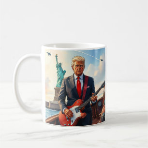 Taza De Café Trump tocando guitarra eléctrica en la estatua de 