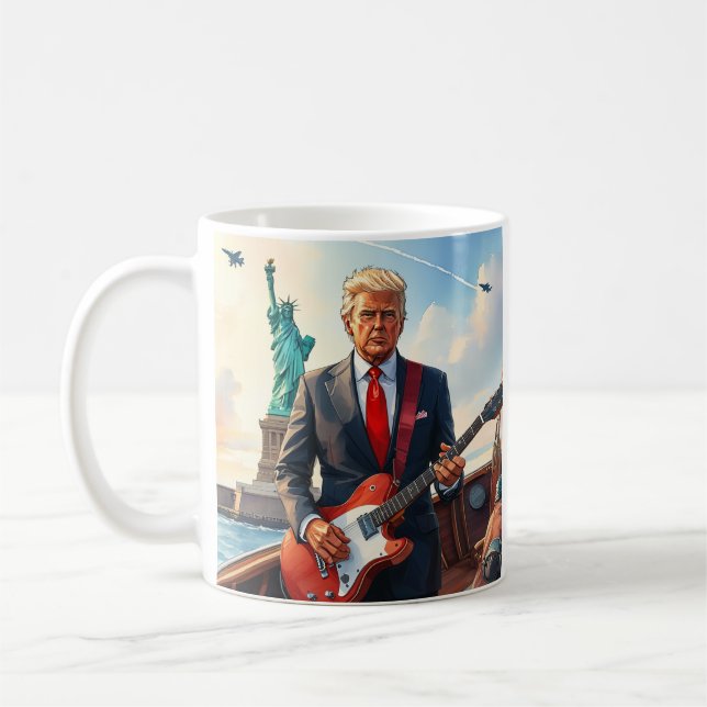 Taza De Café Trump tocando guitarra eléctrica en la estatua de  (Izquierda)