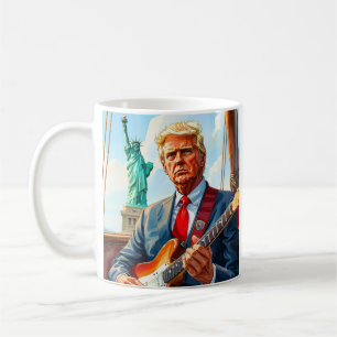 Taza De Café Trump tocando guitarra eléctrica en la estatua de 