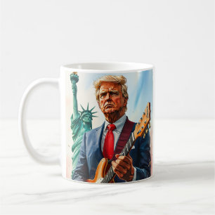Taza De Café Trump tocando guitarra eléctrica en la estatua de