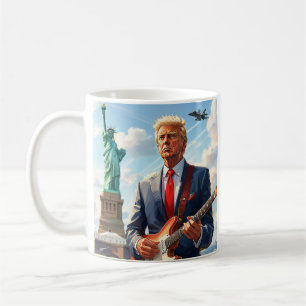 Taza De Café Trump tocando guitarra eléctrica en la estatua de 