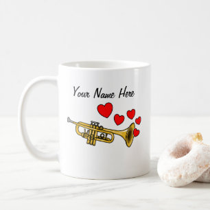 Taza De Café Trumpet Heart Trumpeter Personalizado de músico de