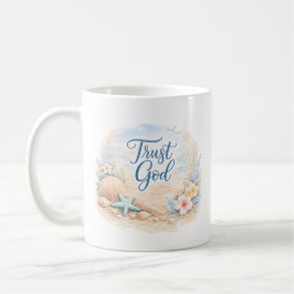 Taza De Café "Trust God" Coastal Beach Watercolor Christian