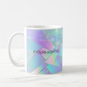 Taza De Café #Tu Hashtag, Diseño Iridescente Azul Verdoso y Púr