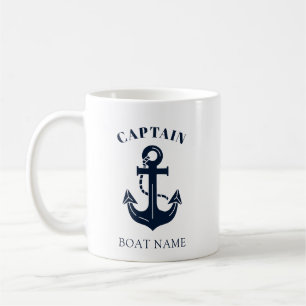 Taza De Café Tu nombre de barco Ancla Azul Capitán