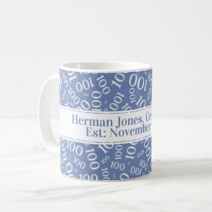 Taza De Café Tu texto: 100° patrón de número de cumpleaños azul