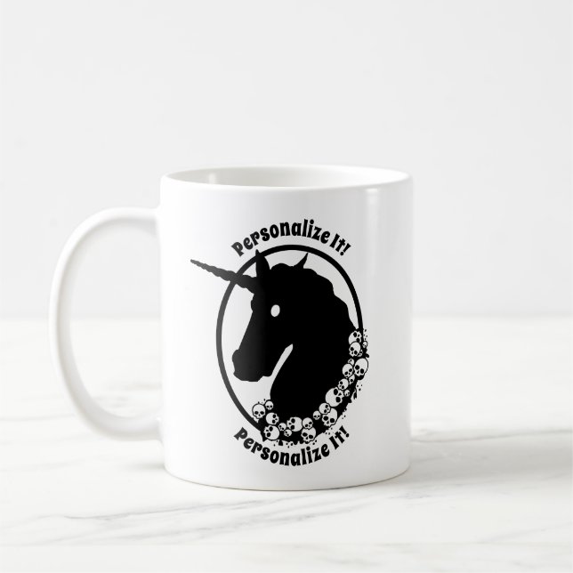 Taza De Café TU TEXTO Unicornio Zombie (Izquierda)
