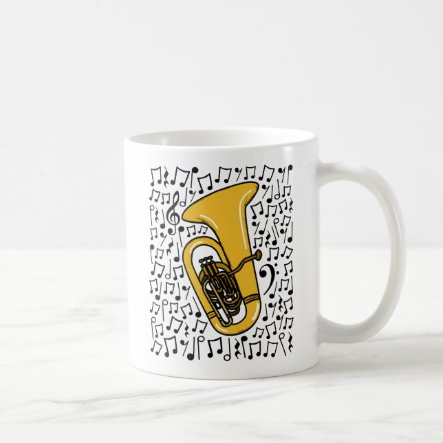 Taza De Café Tuba Con Notas Musicales, Músico De Brass (Derecha)
