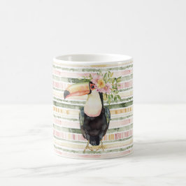 Taza De Café Tucán Pájaro Rayas Verdes Rosadas