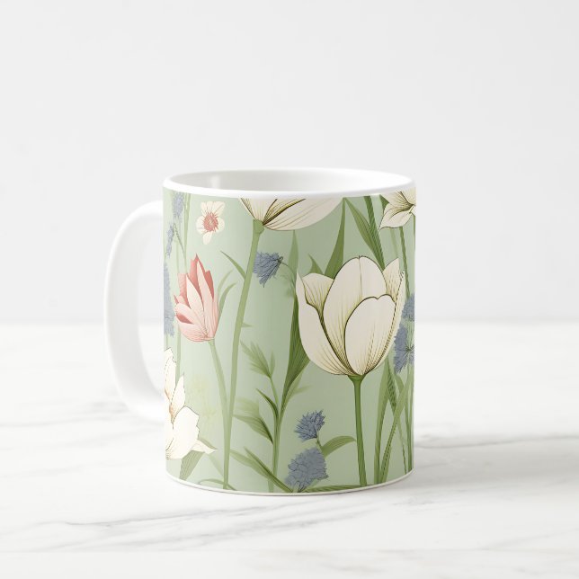 Taza De Café Tulip Meadow en el verde sabio (Anverso izquierdo)