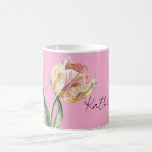Taza De Café Tulipán de flor de primavera amarilla rosa