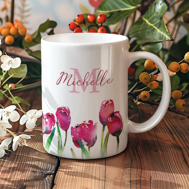 Taza De Café Tulipán monograma personalizado (Subido por el creador)