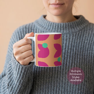 Taza De Café Tulipán rosa vibrante de los 70 con puntos verdes