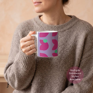 Taza De Café Tulipán rosa vibrante de los 70 con puntos verdes