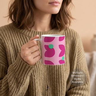 Taza De Café Tulipán rosa vibrante de los 70 con puntos verdes