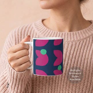 Taza De Café Tulipán rosa vibrante de los 70 con puntos verdes