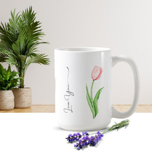 Taza De Café Tulipán Tulip Floral Monograma café Mug